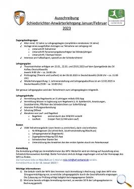 Ausschreibung Anwärterlehrgang 2023