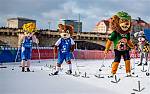 Maskottchen Rocky als Skiläufer am Dresdener Elbufer aktiv! 